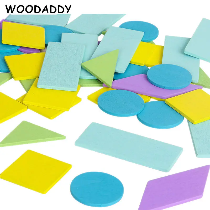 

50Pcs Geometric Blocks Wooden Toys For Kids Candy Color/Shape Cognition Building Blocks Math Toys Baby Educational Gift