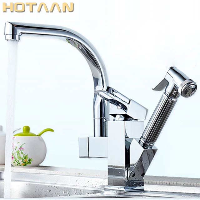 Special Offers Pull Out Kitchen Faucet Chrome Plated Finish Dual Sprayer Nozzle Cold Hot Water Mixer Brass Bathroom Faucet Torneira Cozinha 