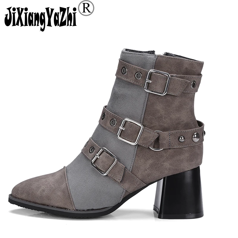 Jixiabgyazhi бренд 2018 г. зимние модные матовые punow острым носком среднем помощи до