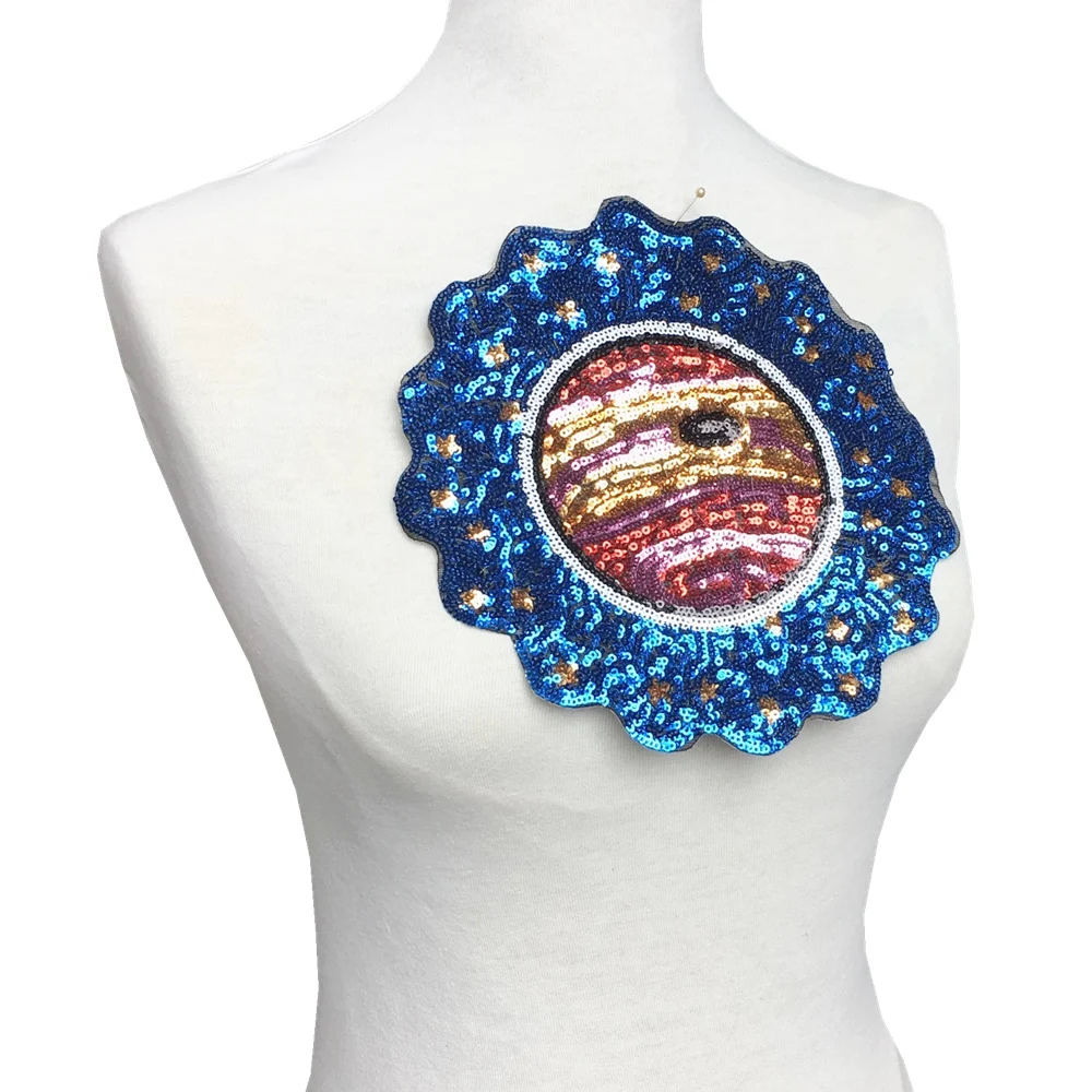 2pc 21cm Sequin Embroidered Patch Embroidery Beaded Applique Blue