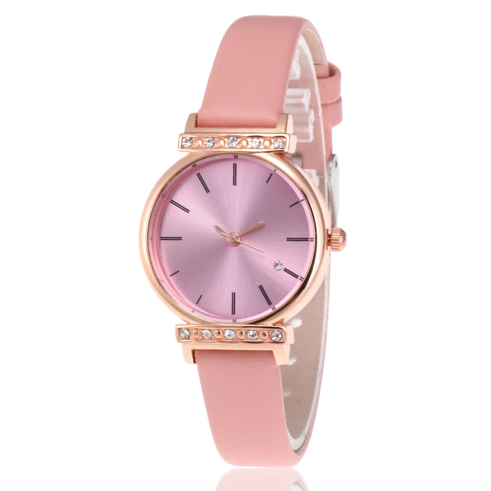 

2019 New women Watches Fashion Brand Rose Gold Rhinestone dial Leather Watches Women casual dress quartz wristwatch reloj mujer