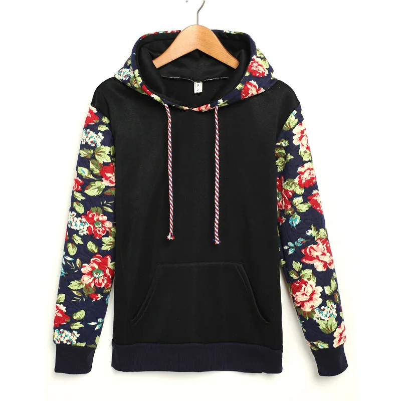 Sweatshirt Women Winter Cotton Fleece Jacket Ladies Floral