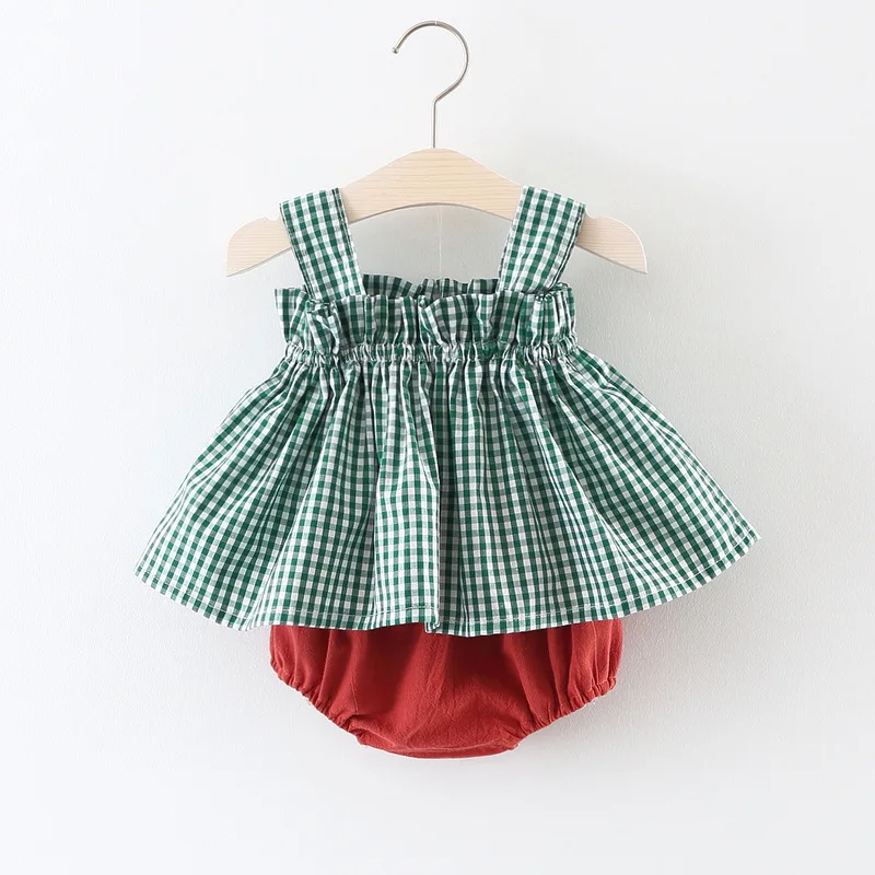 

2019 Summer Infant Baby Girl Clothes Set Plaid Print Mini Dress+Shorts PP Pants Sets For 0-3 Years Kids