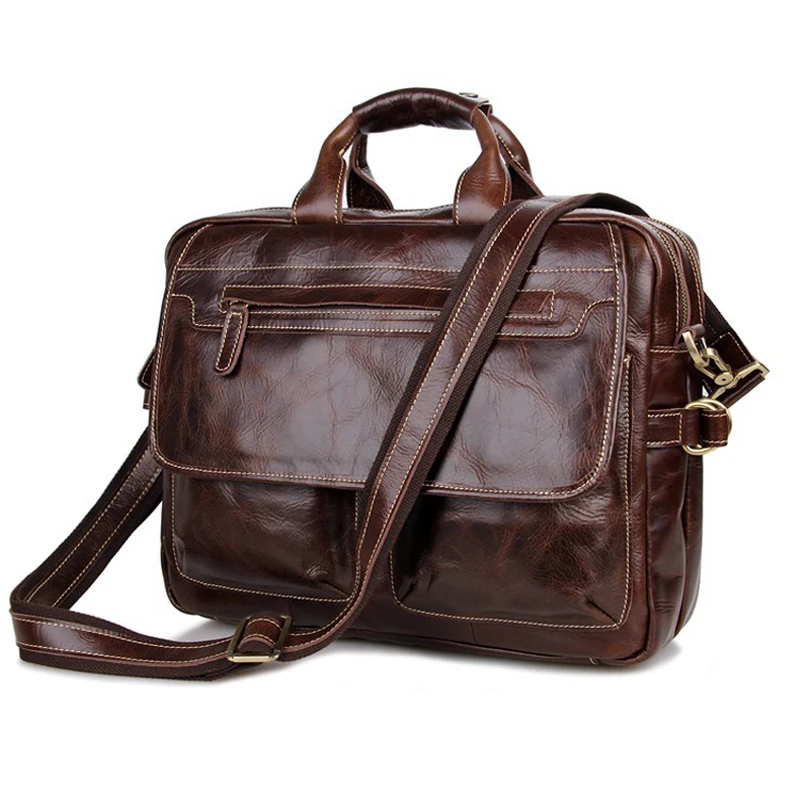 

New Genuine Leather Men Bag Vintage Totes Handbags Men Messenger Bags Briefcase Portfolio 15'' Laptop Bags Men's Travel Bags