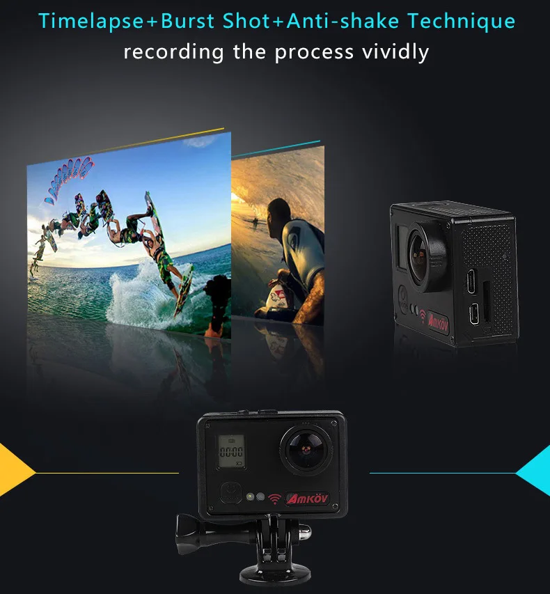 Amkov AMK7000S 4K Ultra HD 2 inches TFT WiFi Action Camera DV with Sunplus 6350M SPCA6350 OV4689 Image Sensor 170 Degree View Angle Remote Control Watch