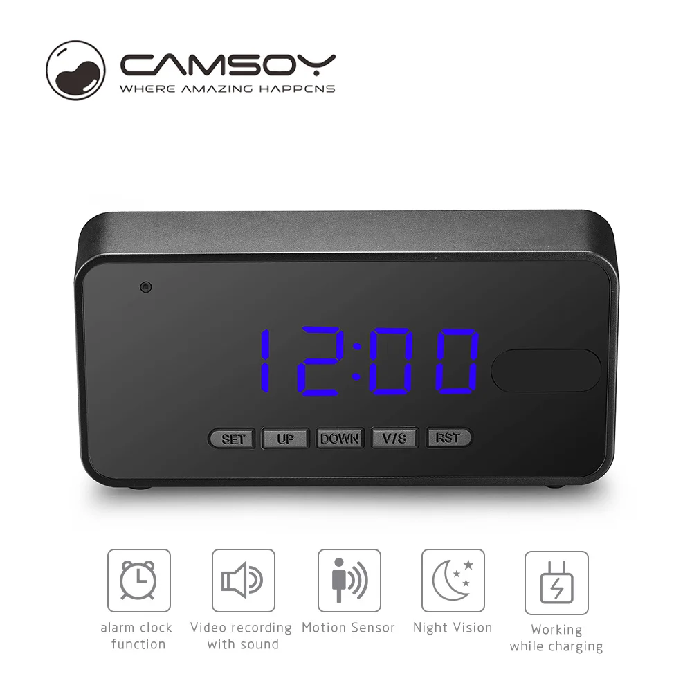 Camsoy T8C Mini Camera Night Vision Table Alarm Clock Camcorder Full HD 1080P Cam DVR DV Digital Clock Camera Mini
