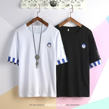 Новая мужская футболка с круглым вырезом и короткими рукавами, облегающая синяя полосатая футболка, Мужская футболка размера плюс