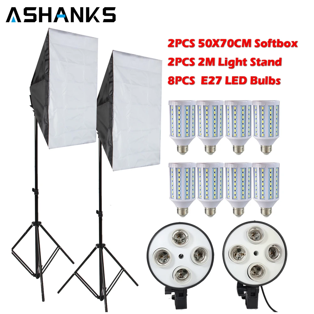 Goedkoop ASHANKS 160 w LED Fotografie Verlichting Softbox Kit Camera Photo Studio Apparatuur Video Light Bulb + Light Stand voor Youtube