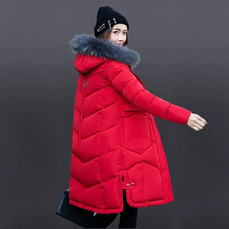 

Winter Women's Down Parkas Winter Jacket Big Fur Thick Slim Long Coat Fashion Zipper Hooded Female Long Outerwear