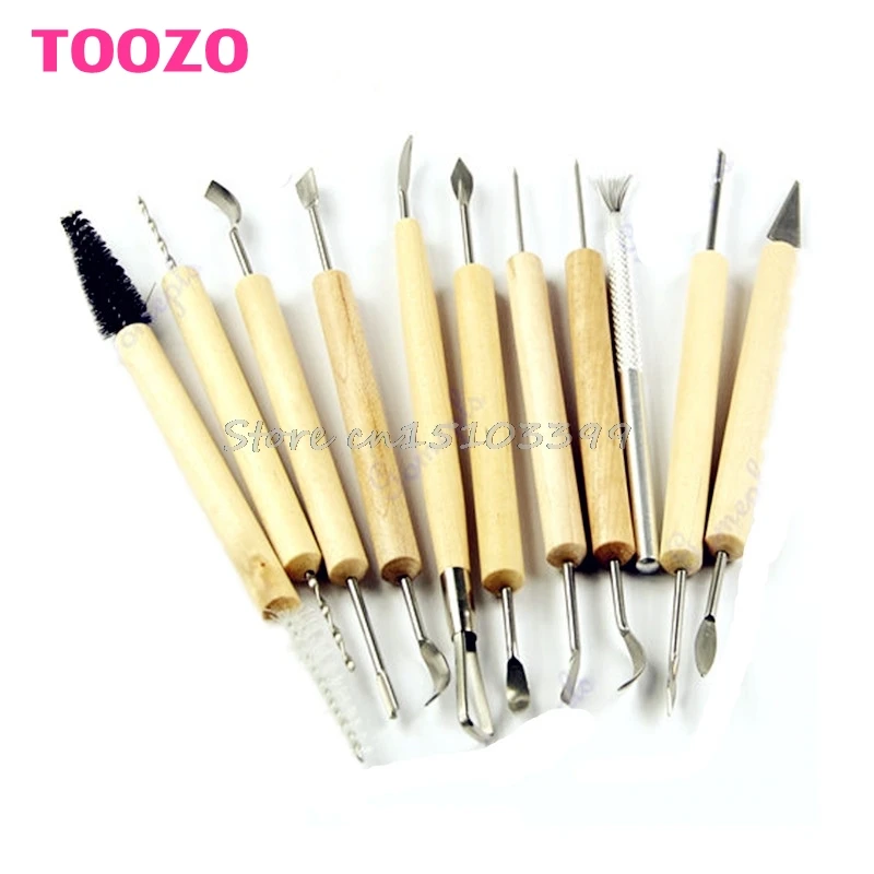 11Pcs Wood Handle Wax Pottery Clay Sculpture Carving Modeling Tool DIY Craft Set Drop Ship | Инструменты