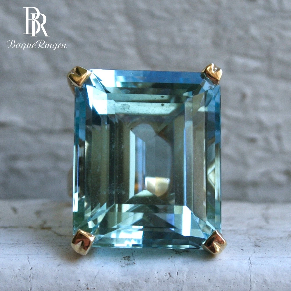 

Bague Ringen Gold Color Blue CZ Crystal 20x25 mm Big Stone Finger Rings For Women Fashion Jewelry Accessories Anel Wedding Band