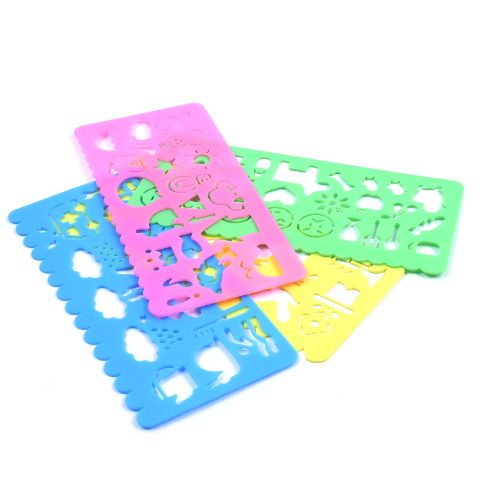

4 x Plastic Animals Vehicles Instruments Stencil Set For Kids Art Craft Painting