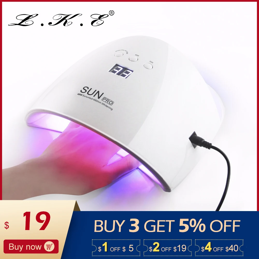 

LKE 48W Nail Dryer New Style Portable UV Lamp For Drying Builder gel Low Heat Model Double Power Fast Manicure UV LED Nail Dryer