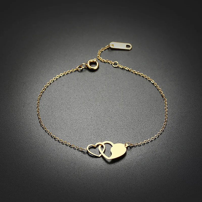 

Women Charm Bracelet Hand Chain With Hollow Double Heart Pendant for Wedding Vintage Extendable Bangle Jewelry