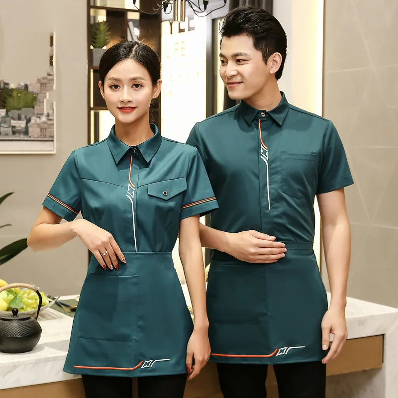  Summer Hotel Restaurant Waiter Uniform Short Sleeve Breathable Overalls Coffee Shop Cook Clothing B - 33026377610