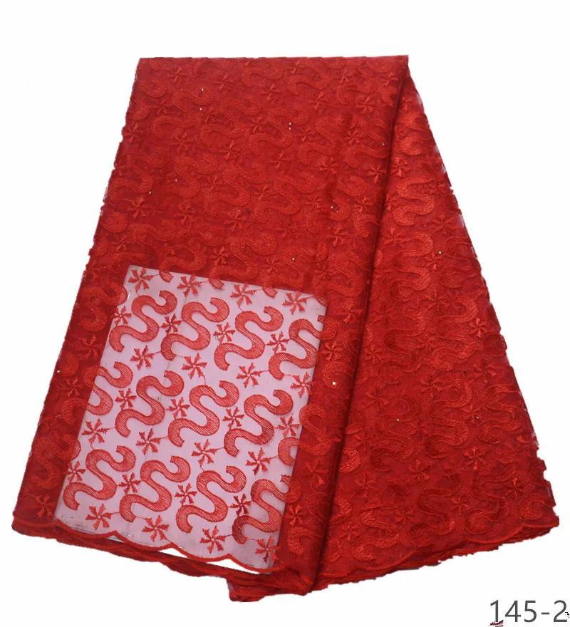 

Hot Sale African French Lace Fabric High Quality Embroidered Red Tulle Nigeria Net Guipure Cord Lace Party Dress 145