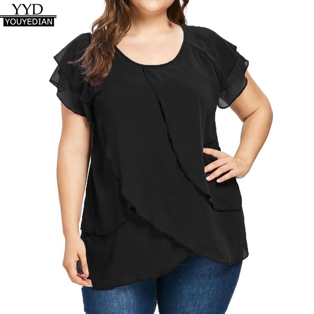 Plus Size 4XL Summer 2018 Womens Tops and Blouses Chiffon Tunic Solid