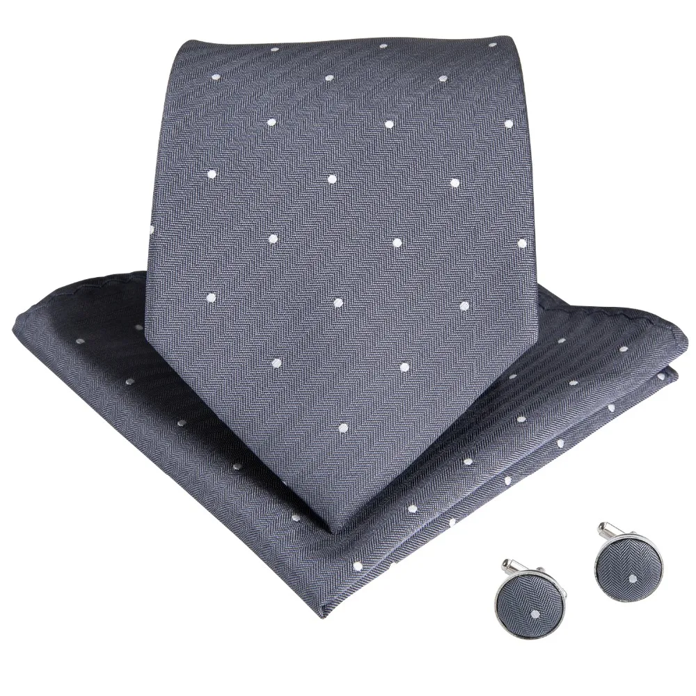 DiBanGu Серый Белый горошек Для мужчин галстук Бизнес Свадебный галстук комплект 8 см широкий галстук для Для мужчин Hanky запонки Галстуки MJ-7150