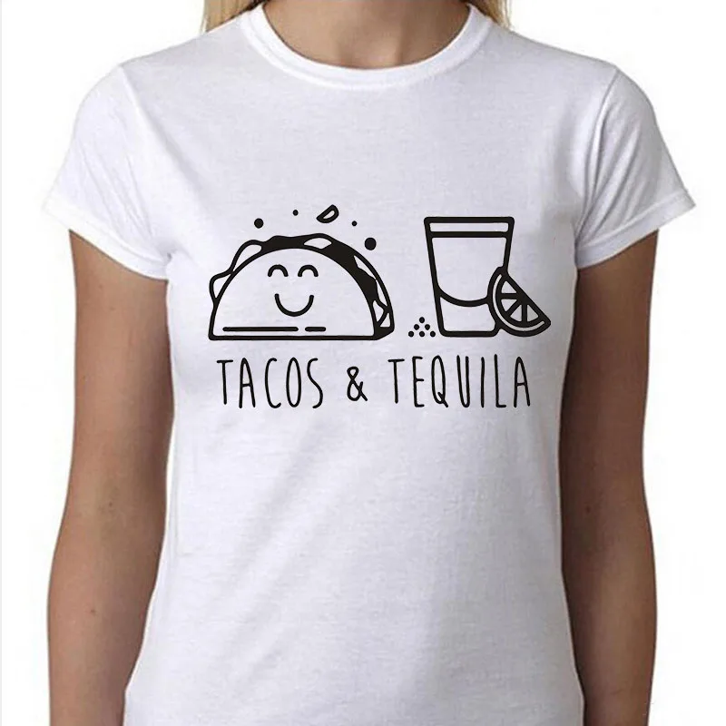 Футболка с текилой LUSLOS Tacos & Женская белая футболка коротким рукавом и мультяшным