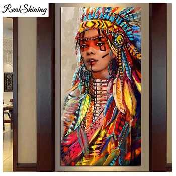

large Indian Girl Feather Portrait 5D diy Diamond Painting Cross Stitch kits full square/round drills Diamond Embroidery FS4365