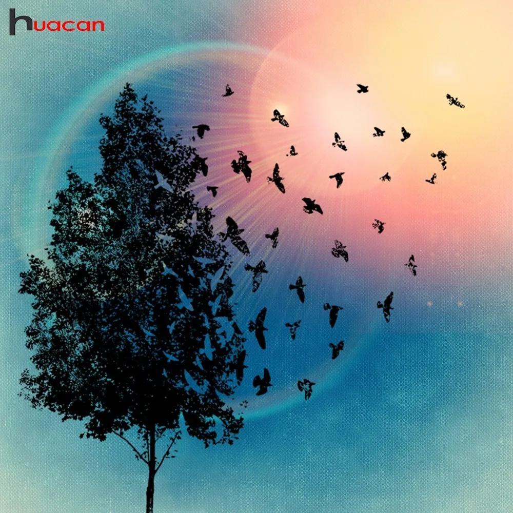 

HUACAN Full Square/Round Drill Diamond Embroidery Landscape Mosaic Painting Cross Stitch Diamond Painting Tree Decoration