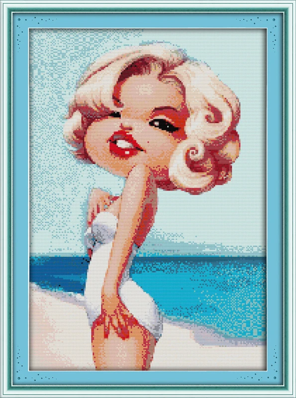 

The seaside Monroe counted printed on fabric DMC 14CT 11CT Cross Stitch kitsembroidery needlework Sets Home Decor