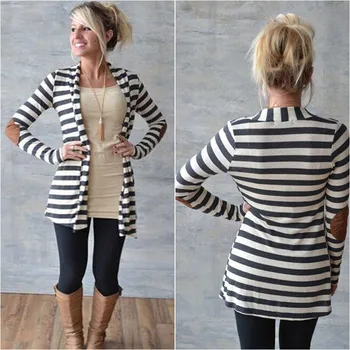 

2019 Women Casual Knitted stripe Long Sleeve Sweater Cardigan Coat Jacket Top