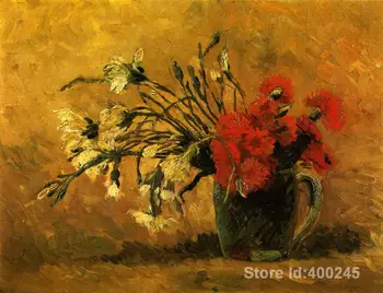 

modern art oil paintings Vase with Red and White Carnations on a Yellow Vincent Van Gogh Reproduction Hand painted High quality