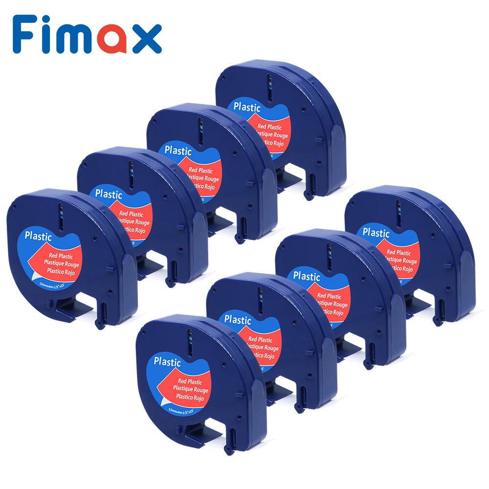 

8 pcs Compatible DYMO LetraTag Label Tape 91203 91223 91333 59424 Black on Red 12mm*4m(1/2"x 13') Plastic DYMO label printer