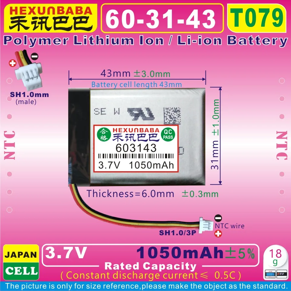 

2pcs [T079] 3.7V 1050mAh [603143] NTC;Polymer Li-ion battery for Log-i-tech Gaming Headset G9,G930,MX,L-LY11,533-000018
