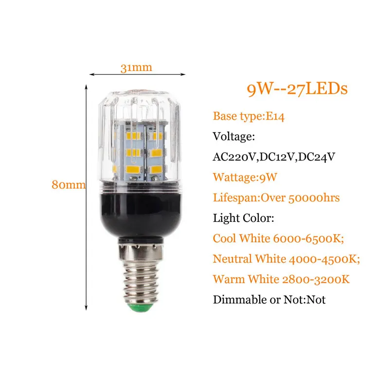 Светодиодный лампы E27 E14 E12 E26 5730SMD 110V 220V DC 12V 24V 27 Светодиодный s 7 Вт Светодиодный Светильник Мозоли рождественские люстры лампы в форме свечи освещения