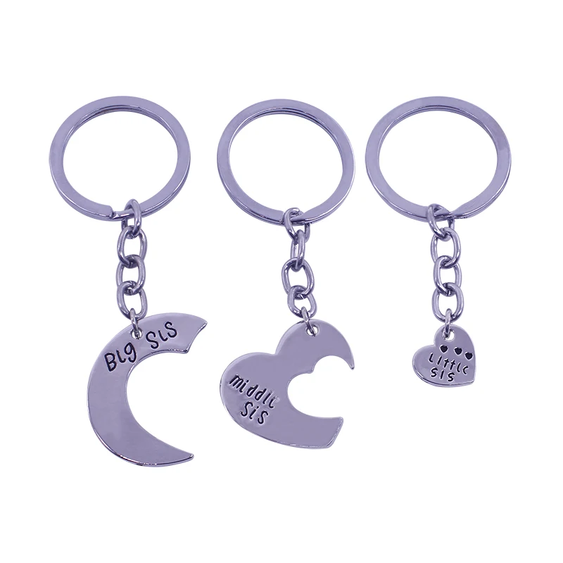 

3 PC/Set Little Middle Big Sister Heart Pendant Keychain Key Rings Best Sister Gift Jewelry For Women Girl