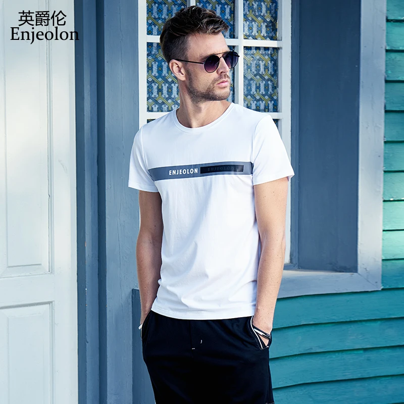 

Enjeolon brand cotton t shirt men 3 color words printing clothing o neck short sleeve clothes fashion tee shirt T7215