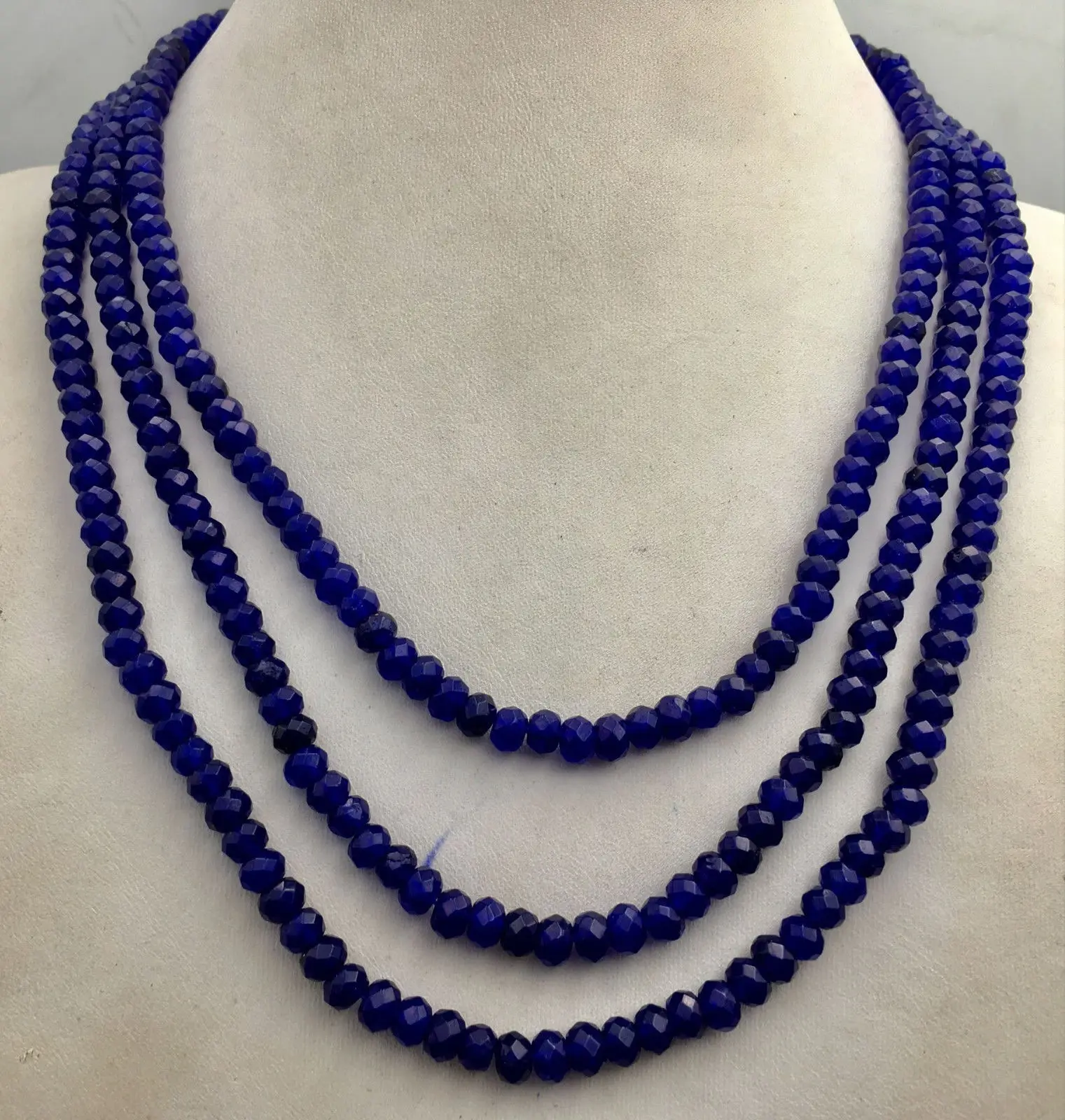Огромный 2x4 мм натуральный синий сапфир ожерелье с гранеными бусами 3 ряд 18-20''