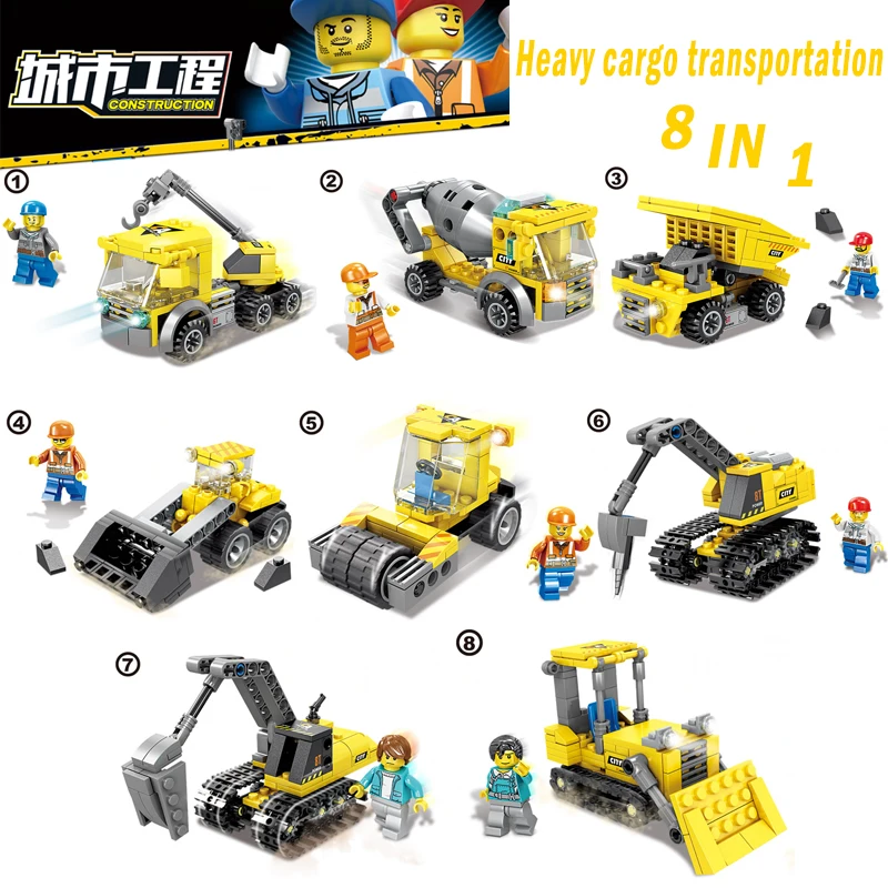 8 in 1 Technic Creator City Engineering Vehicles 72 style Building Blocks Bricks compatible legoingly toys for children gifts