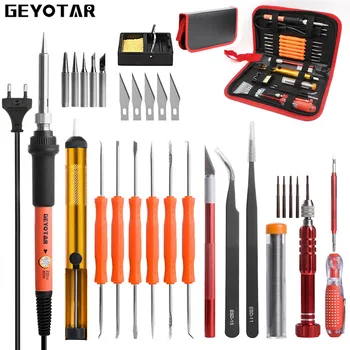 

GEYOTAR EU Plug 220V 60W Electric Soldering Iron Kit Screwdriver Tweezers Tin Wire Desoldering Pump knife Welding Repair Tools