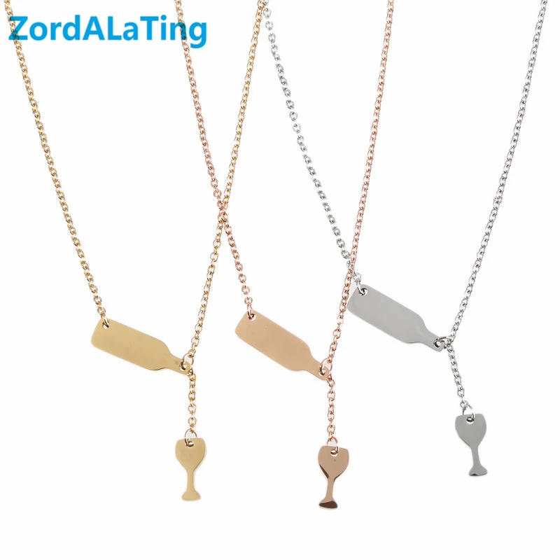 

2019 new design red wine glass fashion necklace women party girl particular personality gift chain pendant rose silver necklace