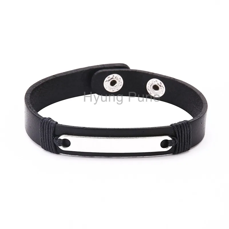 1pcs! Wholesale Jewelry Adjustable Black Leather Silver Blank Charm Bracelet Fahion Custom ...