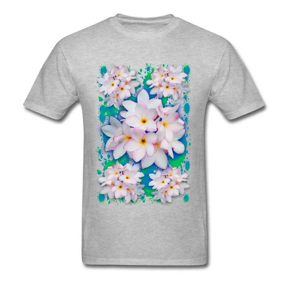 Plumeria Bouquet Exotic Summer Pattern Round Collar T Shirts Summer Casual Tees Coupons Pure Cotton Clothing Shirt Men Plumeria Bouquet Exotic Summer Pattern grey