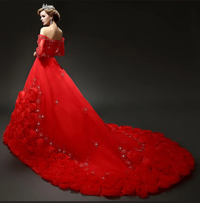 Custom Made White Red Wedding Dresses 2017 New Arrival A Custom Made White Red Wedding Dresses 2017 New Arrival A Line Chapel Train With Sleeves Gowns For Bride In From Weddings