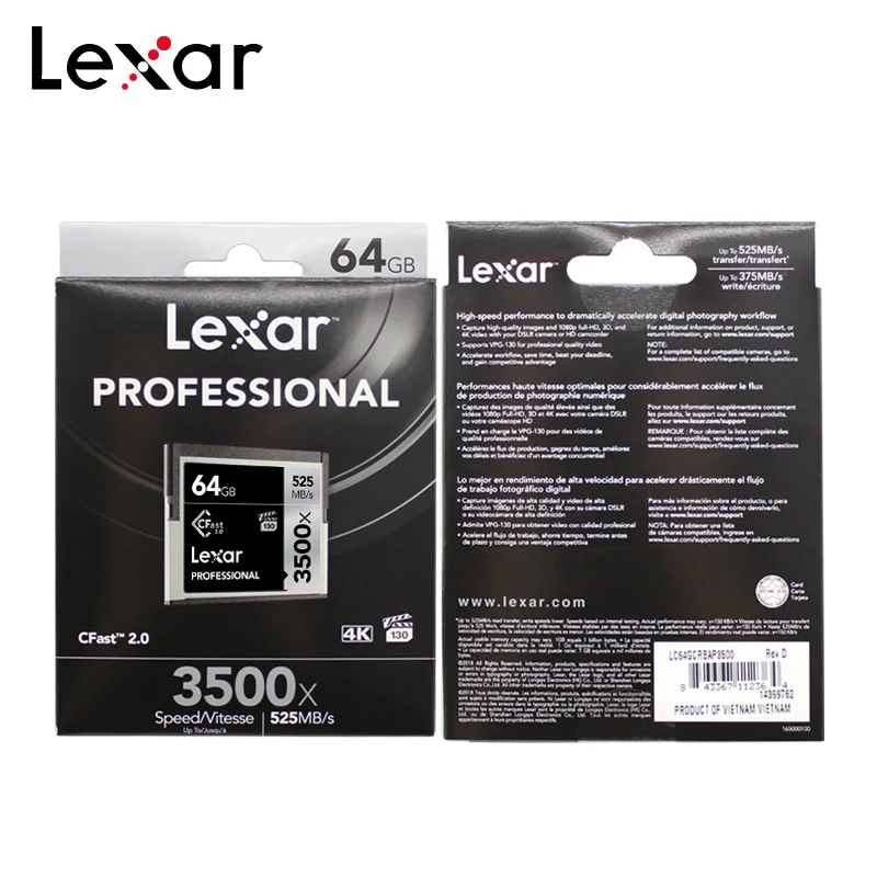 Lexar CF карт 256 ГБ 128 Гб 64 Гб Cfast 2,0 слот для карт памяти 512 ГБ 3500x до 525 МБ/с. для профессионального Камера sony Камера