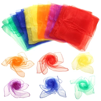 

12pcs Colorful Square Juggling Cloths 60cm * 60cm Gymnastic Towels Dancing Soft Silk Fabric Scarves Chiffon Party DIY Decoration