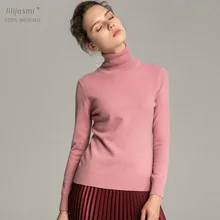 Trend Colors Women 100% Real Merino Wool Turtleneck Pullover Sweater Women's Solid Rib Collar Sweaters Knit Top Female Jumper Trend Colors Women 100% Real Merino Wool Turtleneck Pullover Sweater Women's Solid Rib Collar Sweaters Knit Top Female Jumper
