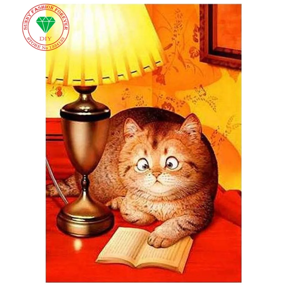 3d Diy Berlian Lukisan Berlian Bordir Kartun Lucu Kucing Gambar