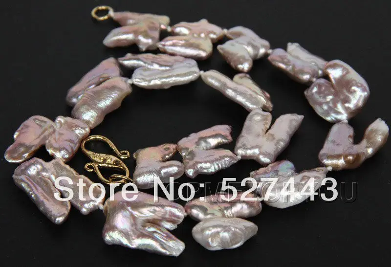 

Wholesale free shipping >>natural 17" 28mm baroque purple Reborn keshi pearls necklace