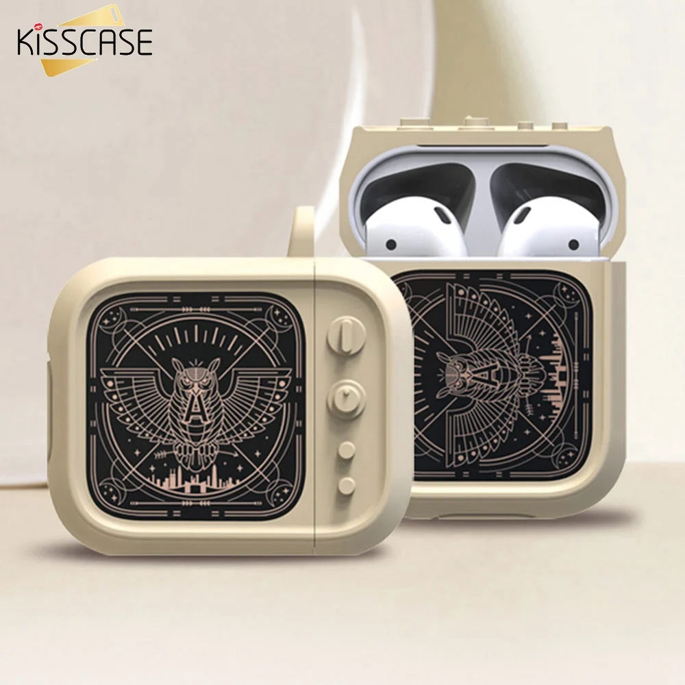 

KISSCASE Vintage Silicone Earphone Case Box For Protective Cover Bag For Airpods TV Set Pattern Headset Earpone Box Cases Bags