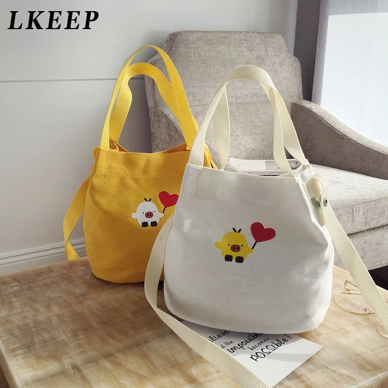 

Women Handbag Cute Heart Pig Chick Pattern Large Capacity Shoulder Bag Canvas High Quality Messenger Crossbody Smalle Bag