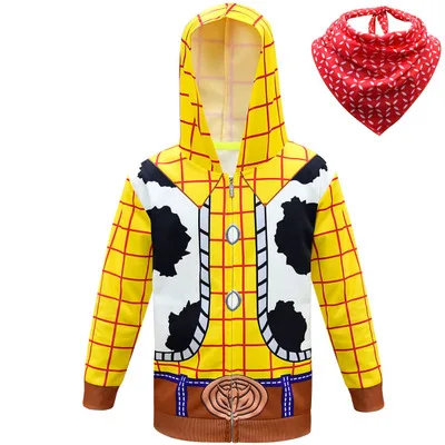 Cosplay Toy Story 4 Sherif Woody Cowboy Costume Cartoon Zip Hooded Sweatshirt Jacket Hat Accessories for kids boys Halloween - Цвет: 3