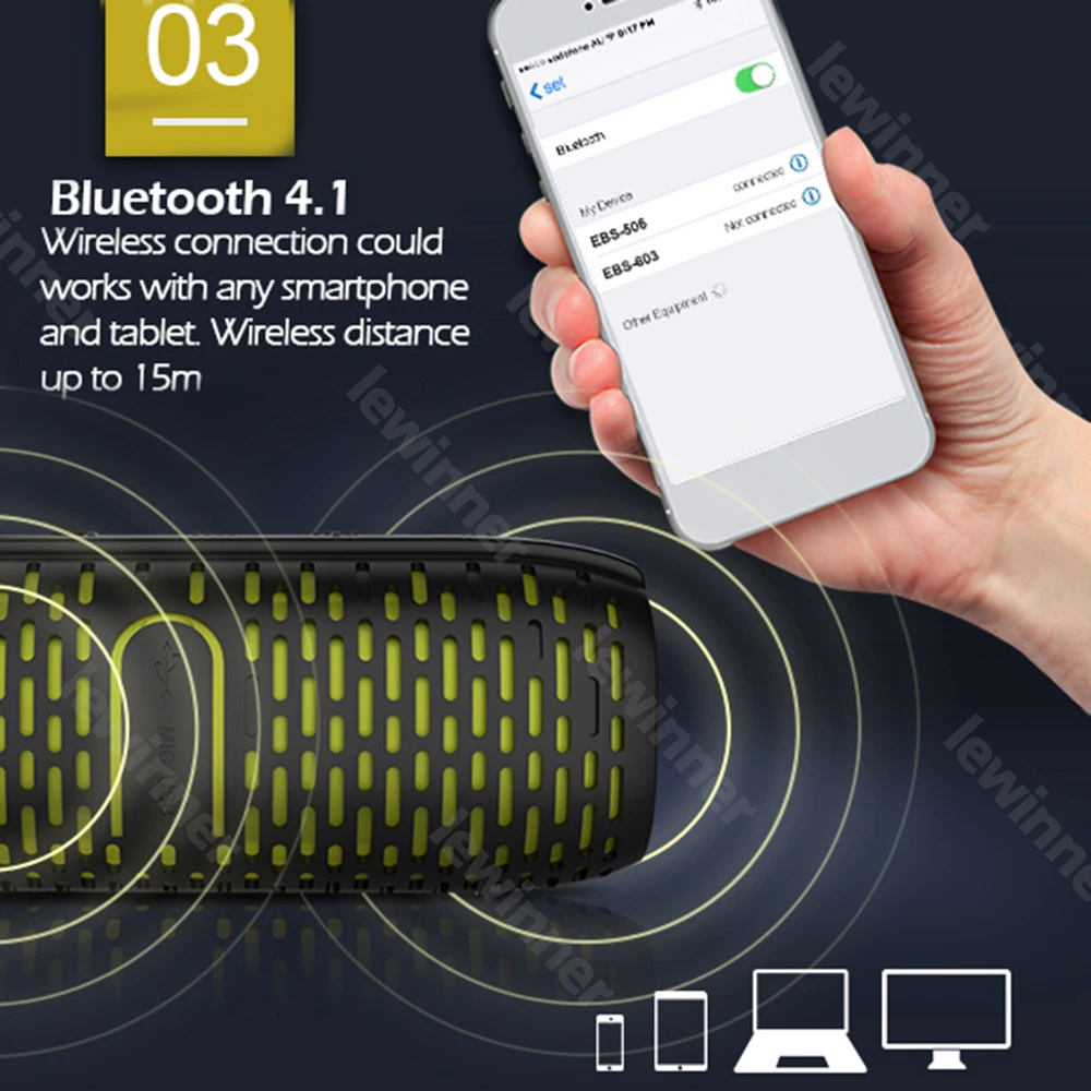 Lewinner новые водонепроницаемы переносной динамик стерео беспроводные Bluetooth
