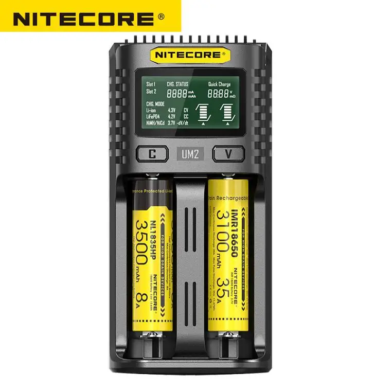 Nitecore UM2 USB Двухслотовое QC зарядное устройство интеллектуальная схема глобальная страховка Li-Ion AA 18650 20700 26500 26650 зарядное устройство